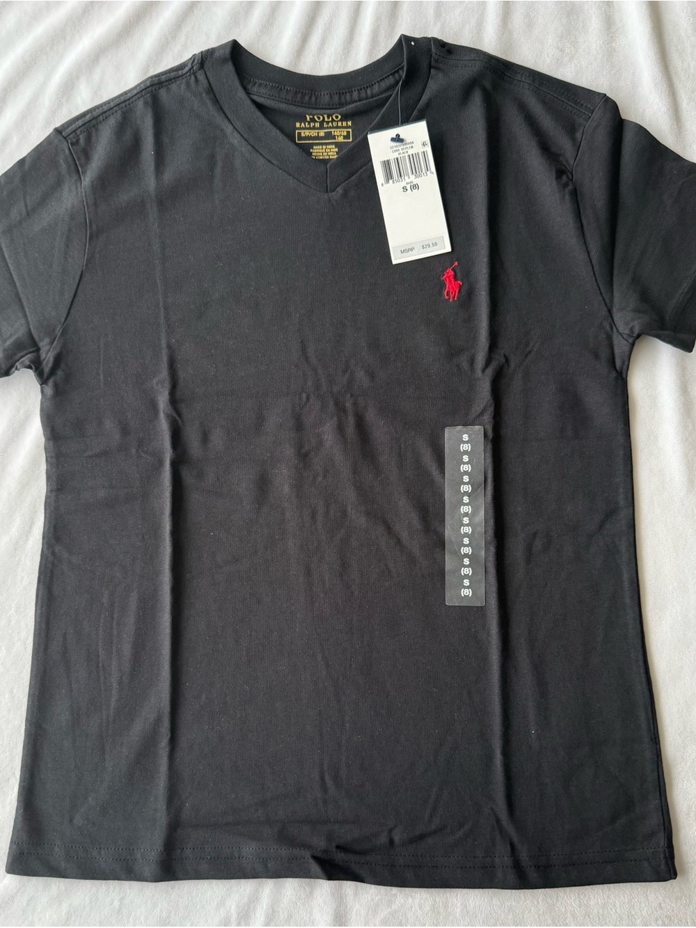 Polo by Ralph Lauren boys Black V-Neck T-Shirt with Red Pony